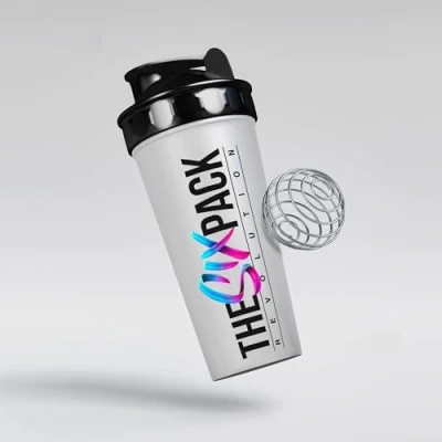 Image of The Six Pack Revolution Shaker for Protein Shakes, Wire Mixball Whisk, Black Leak free Lid, Dishwaser Safe 700ml
