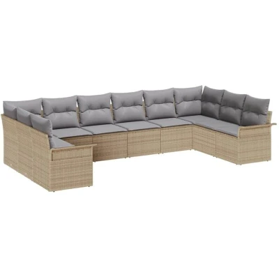 Image of vidaXL 10 Piece Garden Sofa Set with Cushions Beige Poly Rattan