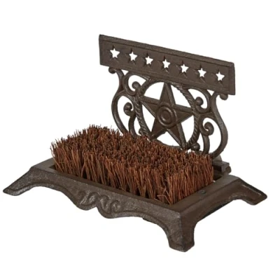 Image of Cast Iron Boot Brush Brown Coir Bristle Vintage Shoe Scraper (DM95)