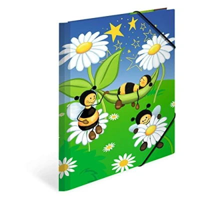 Image of HERMA Folder A4 Bee Set, 3 Pieces, Corner Made of Cardboard with Nursery Motif, Elastic Band, Inner Flaps and Print for Boys, Girls Children