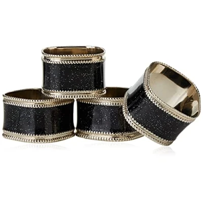 Image of Premier Housewares 1403763 Square Glitter Napkin Rings Black, Set of 4, H4 x W3 D4cm