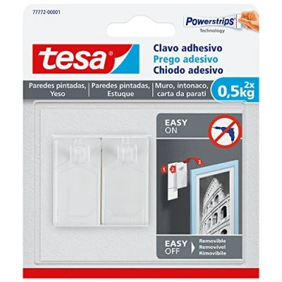 Image of tesa 77772 00001 00 TE77772 SMS Clavo Adhesivo Hasta para Pared Pintada, Standard, 2X 0,5kg, Set of 2 Pieces