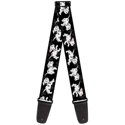 Image of Buckle Down Guitar Strap Dalmatians Running Paws Black Gray White 2 Inches Wide (GS WDY178)