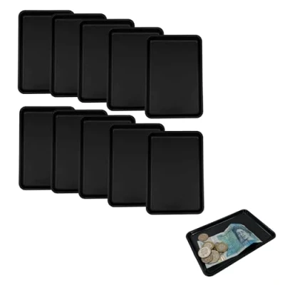 Image of Chabrias Ltd Pack of 10 Plastic Rectangle Tip Trays Professional Bill Presenter for Bars, Restaurants, and Hotels (Black)