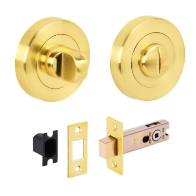 Image of HANDLEZONE® Bathroom Toilet Door Thumb Turn and Release Deadbolt Kit Satin Brass 76mm Bolt with 57mm Backset