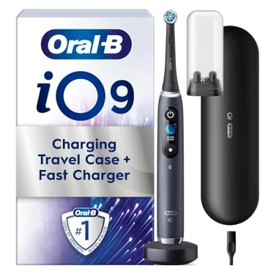 Image of Oral B iO9 Electric Toothbrushes For Adults, App Connected Handle, 1 Toothbrush Head &amp; Charging Travel Case, 7 Modes with Teeth Whitening, 2 Pin UK Plug, Black