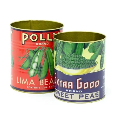 Image of Carousel Home Set Of 2 Retro Style Vintage Peas Storage Tins Piece Replica Food Decorative Tinned Cans Metal