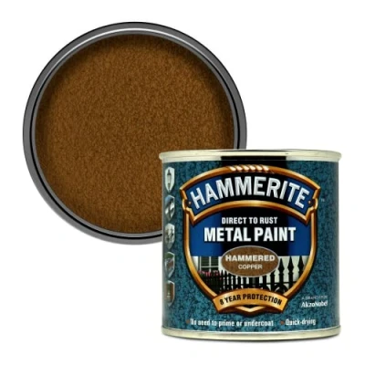 Image of Hammerite 5084822 Direct to Rust Metal Paint Hammered Copper Finish 250ML
