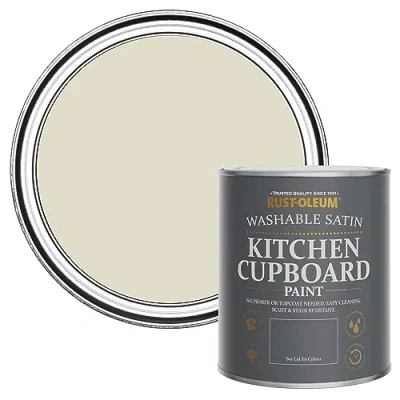 Image of Rust Oleum Beige Scrubbable Kitchen Cupboard Paint in Satin Finish Relaxed Oats 750ml