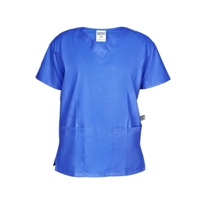 Image of Lynwood Medical Uniforms &amp; Scrubs V Neck Scrub Top with Short Sleeves Professional Work Wear Nurses Uniform, Dental, Healthcare Tunics Women 2 Large Pockets Deep Blue 2XL