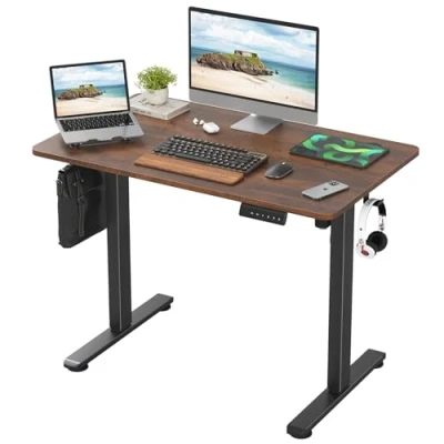 Image of Sunon Electric Standing Desk Adjustable Height Sit Stand Home Office with Splice Board, 100 X 60 cm,Reddish Brown