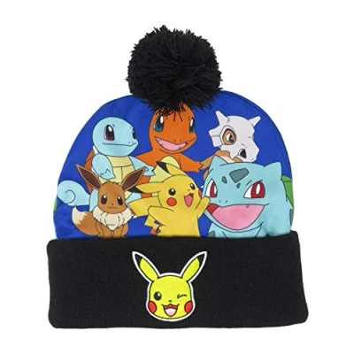 Image of Pokemon Starters Embroidered Pikachu Cuff Beanie Cap Hat One Size Licensed New Black