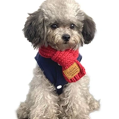 Image of Pets Warm Scarf Dog Pet Knitting Bib Teddy Puppy Autumn Small Bandana Cat Winter Bandanas Holiday Decoration (M, Red)