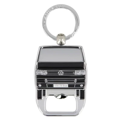 Image of BRISA VW Collection Volkswagen Keychain Ring Accessory Keyholder with Bottle Opener in T5 Bus Campervan Design (Black)