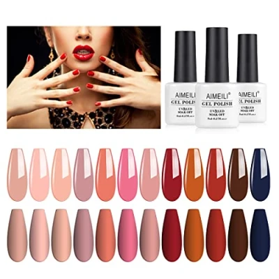 Image of AIMEILI Gel Nail Polish Set, 8ml 12 Colours Soak Off UV LED Polishes Art Gift Kit 4