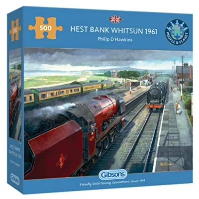 Image of Hest Bank Whitsun 1961 500 Piece Jigsaw Puzzle Nostalgic Train Sustainable for Adults Premium 100% Recycled Board Great Gift Gibsons Games