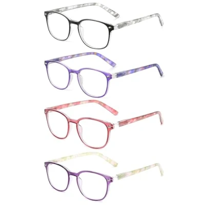 Image of JM 4 Pack Square Reading Glasses, Spring Hinge Readers for Men Women, Mxied Color +2.5