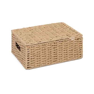 Image of Arpan Natural Paper Rope Storage Basket Box With Lid (Medium)