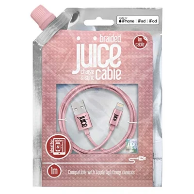 Image of Juice Apple Lightning Cable 1m Braided Rose Gold,iPhone 14, Max, Pro, Plus, iPhone 13, Pro and Mini, 12, 11, X, Xr, 8, 7, 6, SE, 5, iPad,