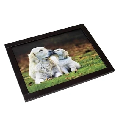 Image of Golden Retriever Cushioned Lap Tray Faux Leather Large Padded Dinner Serving Bag