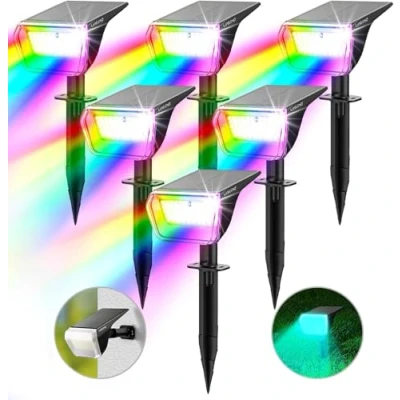 Image of Linkind Colourful Solar Lights for Outdoors, RGB &amp; White Spotlight Garden with 10 Modes, Stake 2 in 1 Mounting, IP67 Outdoor Party, Trees, Yard,