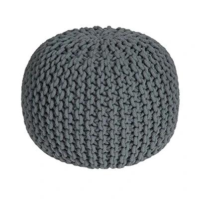 Image of HOMESCAPES Grey Knitted Pouffe Footstool Bean Filled 100% Cotton for Living Room Children or the Elderly