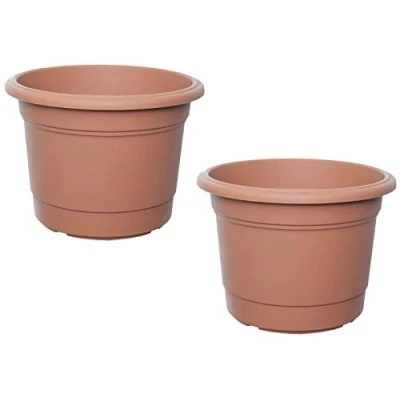 Image of Whitefurze Plastics Set of 2 Terracotta Milano Round Plastic Flower Plant Planter Pot (30cm)