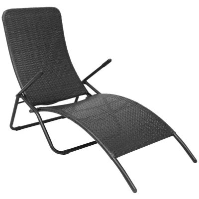 Image of vidaXL Folding Sun Lounger Poly Rattan Black