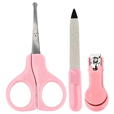 Image of 3 in 1 Baby Nail Clipper Grooming Kit, Manicure Set with Scissors and File for Newborn Toddler Toes Fingernails Care Trim Polish Kit(Pink)