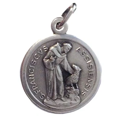 Image of Saint Francis of Assisi with the Wolf Silver Tone Medal Patron Europe