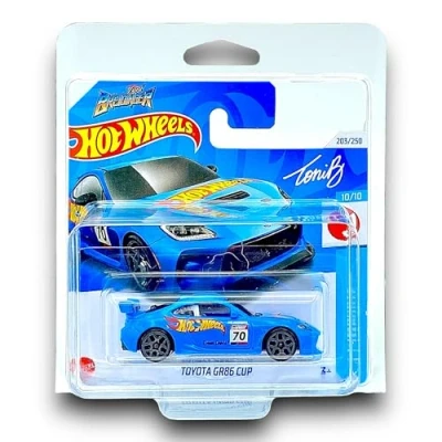 Image of Hot Wheels Toyota GR86 Cup (Blue &amp; HW Logo) 10/10 J Imports 2024 203/250 (Short Card) includes a KLAS Car Keeper Protector Case HRY77