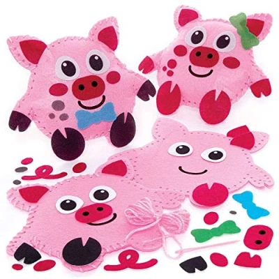Image of Baker Ross FC816 Pig Cushion Sewing Kits Pack of 2, Craft for Kids, Crafts Kids