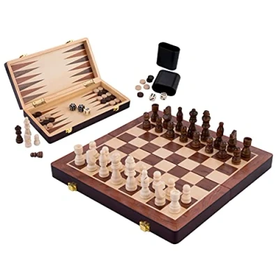 Image of Engelhart Chess/Backgammon Wooden Set Reversible and folding board Pieces included (30 cm)