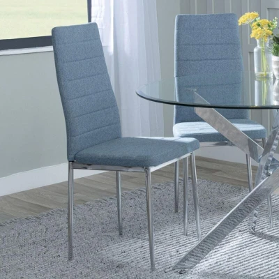 Image of URBANDECO Set of 2 Rovigo Blue Fabric Dining Chair with Chrome Legs