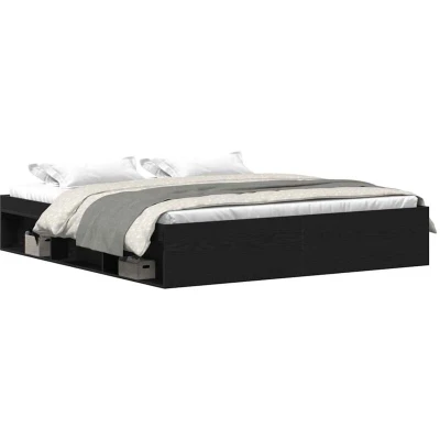 Image of vidaXL bed frame engineered wood bedstead black oak double platform with storage 200x200 cm