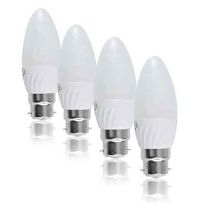 Image of MiniSun Pack of 4 Thermal Plastic 4w High Power LED BC B22 40w Replacement Frosted Opal Candle Bulbs 3000K Warm White