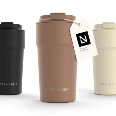 Image of LARS NYSØM Thermo Coffee Mug to Go 17oz Travel 0.5 Liter with Insulation Leak Proof Stainless Steel Thermal Tumbler for and Tea on The (Mocha Brown, 500ml)