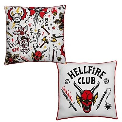 Image of Stranger Things Officially Licensed Square Cushion Super Soft Reversible 2 Sided, Hellfire Club Logo Design Perfect For Any Bedroom, Sofa or on the Bed