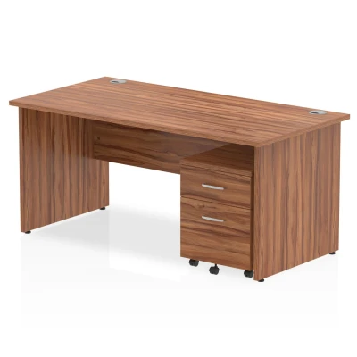 Image of Impulse 1600x800mm Desk Walnut Top Panel Leg+ Mobile Ped