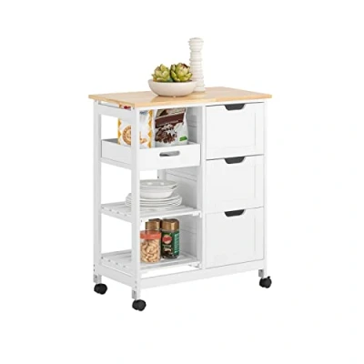 Image of SoBuy FKW79 HG, Kitchen Trolley Cart Storage Serving with 3 Drawers and Removable Tray, Grey