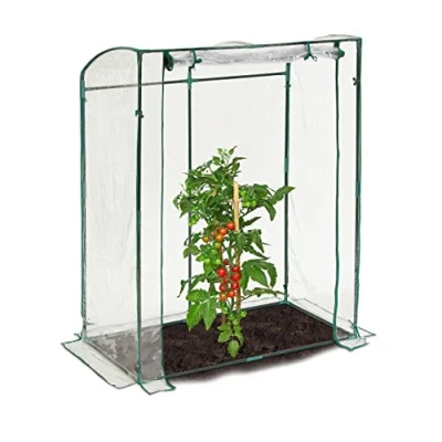 Image of Relaxdays Tomato Greenhouse, PVC Cover, HWD: 170 x 130 75 cm, Walk in Cultivation Room with Door, Transparent/Green, 50% 40% Iron 10% Plastic