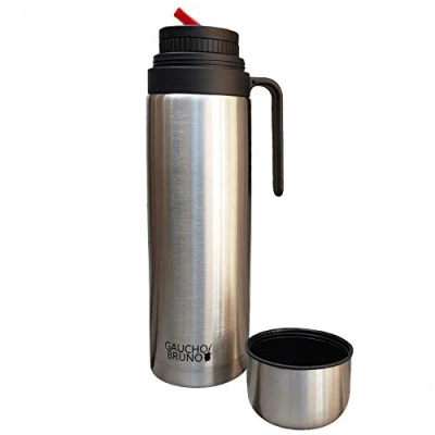Image of Gaucho Bruno Yerba Mate Flask Thermal Drink Container with Precision Pour Spout for Water, Handle &amp; Screw Lid Insulated Canteen Hot Cold Beverage Brushed Stainless Steel 1 Litre Capacity