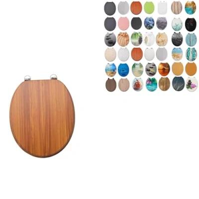 Image of 18&quot; MDF Toilet SEAT Universal Adjustable Fit Most Toilets Oval Seat┃Bathroom Standard Wooden WC +Fittings (Dark Brown Antique)