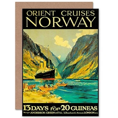 Image of Wee Blue Coo Personalised Orient Cruises Norway London Ad Vintage Travel Greeting Card Arty Art All Occasion Birthday