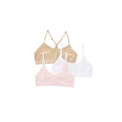 Image of Maidenform Girls&#039; Seamless 3 Pack Beginner Crop Bra (Little Big Kids) Training, Rose/White/Nude, Small