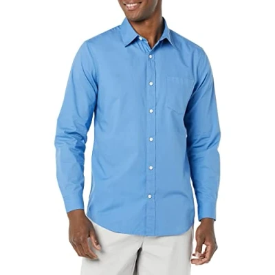 Image of Amazon Essentials Men&#039;s Long Sleeved Slim Fit Stretch Poplin Shirt, Light Blue, XS