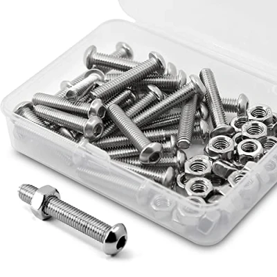 Image of (30 sets) M6 1.0 x 20 mm Hex Socket Screws and Nuts Set 304 Stainless Steel 18 8 Round Head