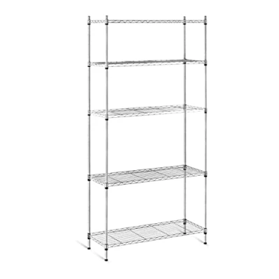 Image of Royal Catering Metal Storage Rack 5 Tier Wire Shelving Unit Boltless System Kitchen Shelves Grey Epoxy Finish RCMR 1800P19C (5 Shelves, Total Capacity 150kg, 30kg/shelf, 35x90x180cm)