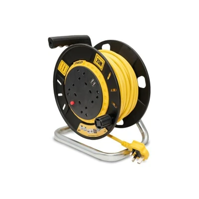 Image of STANLEY 25M Semi Enclosed Cable Reel Comes with Four 240V sockets and Two USB Design Helps to Prevent Damage The When in Transit or Storage Overload Protection System