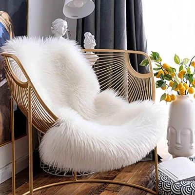 Image of HEQUN Faux Fur Rug, Fluffy Shaggy Rugs,Faux Sheepskin Rugs Floor Carpet for Bedrooms Living Room Kids Rooms Decor (White, 75 X 120 CM)